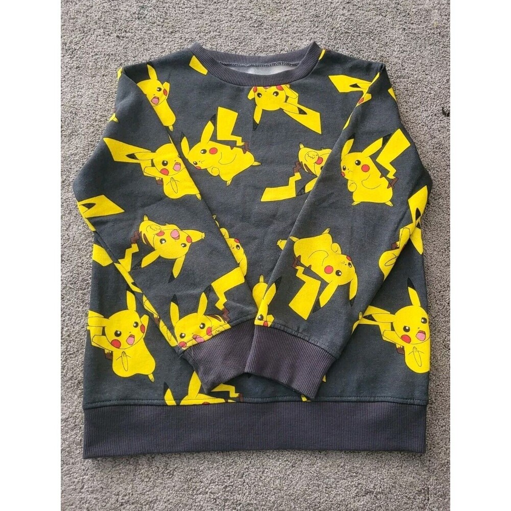 Pokémon Pikachu Boy's Longsleeves Gray Sweatshirt Print All Over Sweater Size S